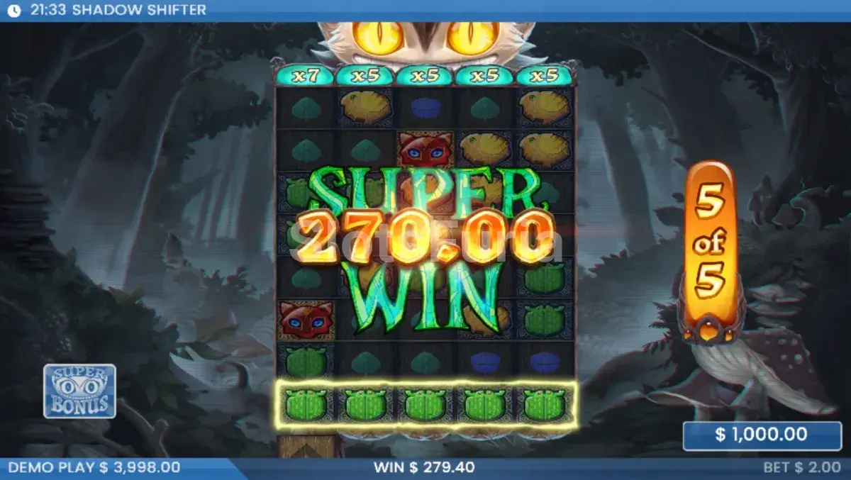 Gran victoria en Shadow Shifter con multiplicadores encadenados al máximo