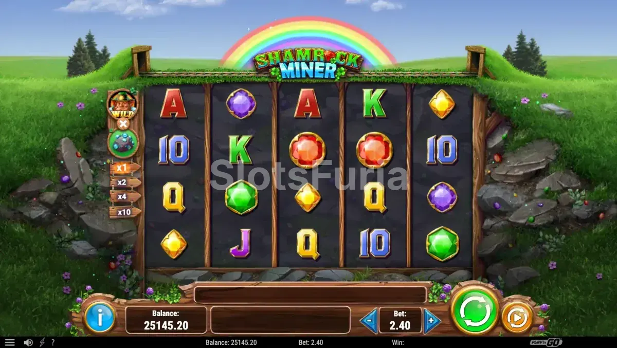 Juego base de Shamrock Miner con símbolos de dinero activos