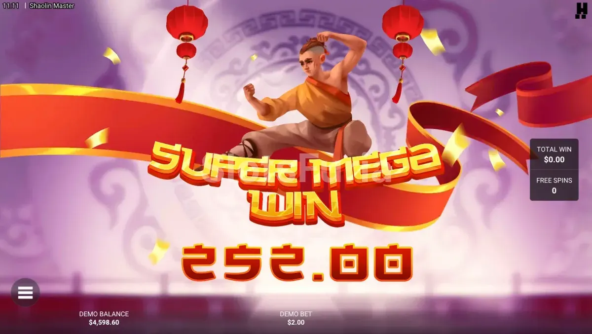 Gran victoria en Shaolin Master con multiplicadores máximos activados
