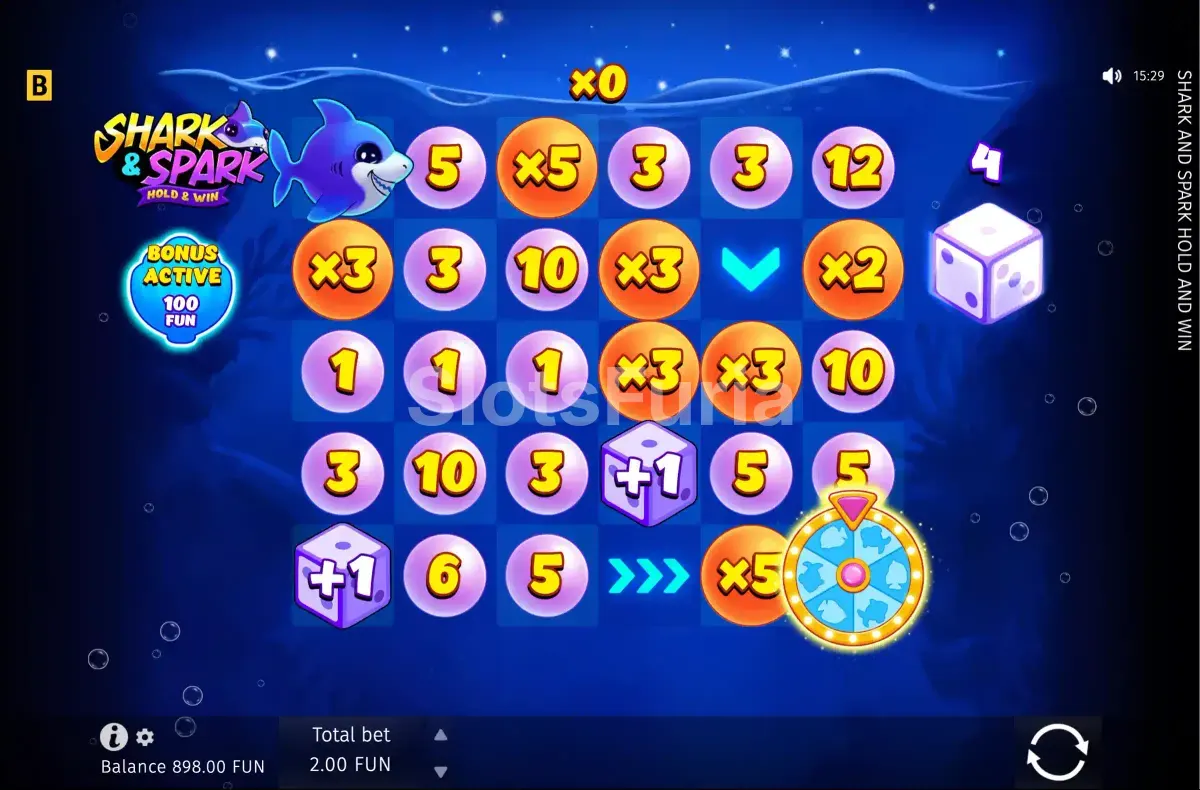 Bonus Sharks and Ladders de Shark & Spark en plena acción con el tablero de juego
