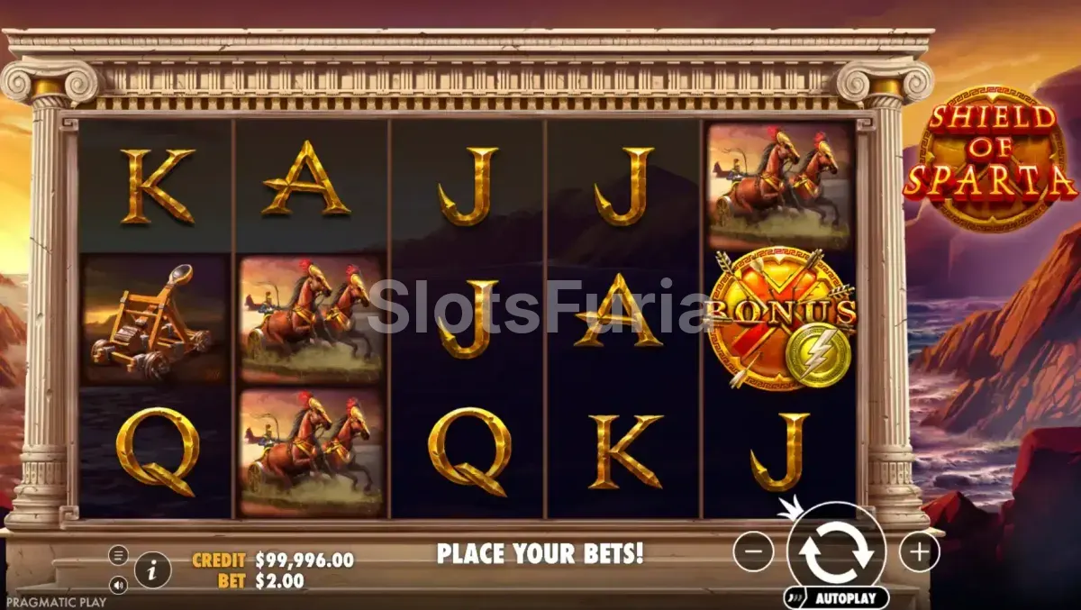 Giros gratis de Shield of Sparta con posiciones enmarcadas y multiplicadores
