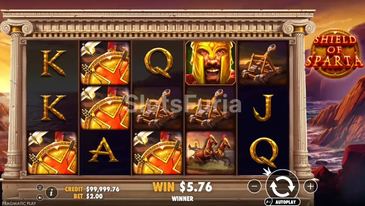 Juego base de Shield of Sparta con símbolos bonus activos