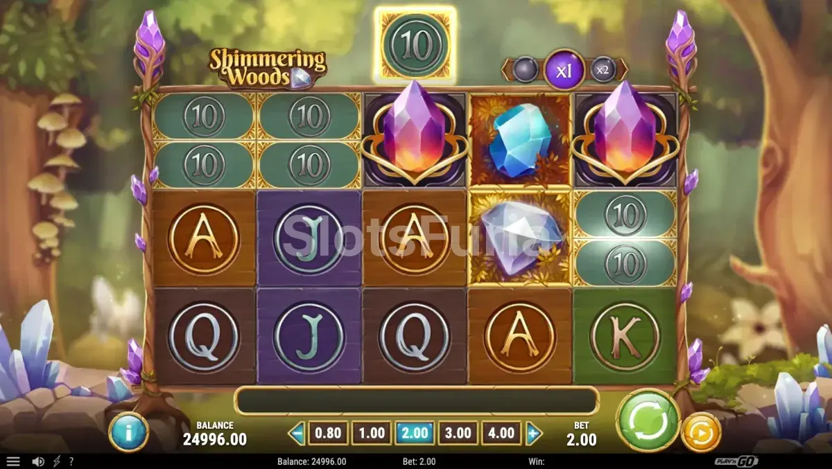 Segunda vista del juego base de Shimmering Woods con símbolos divisores activos