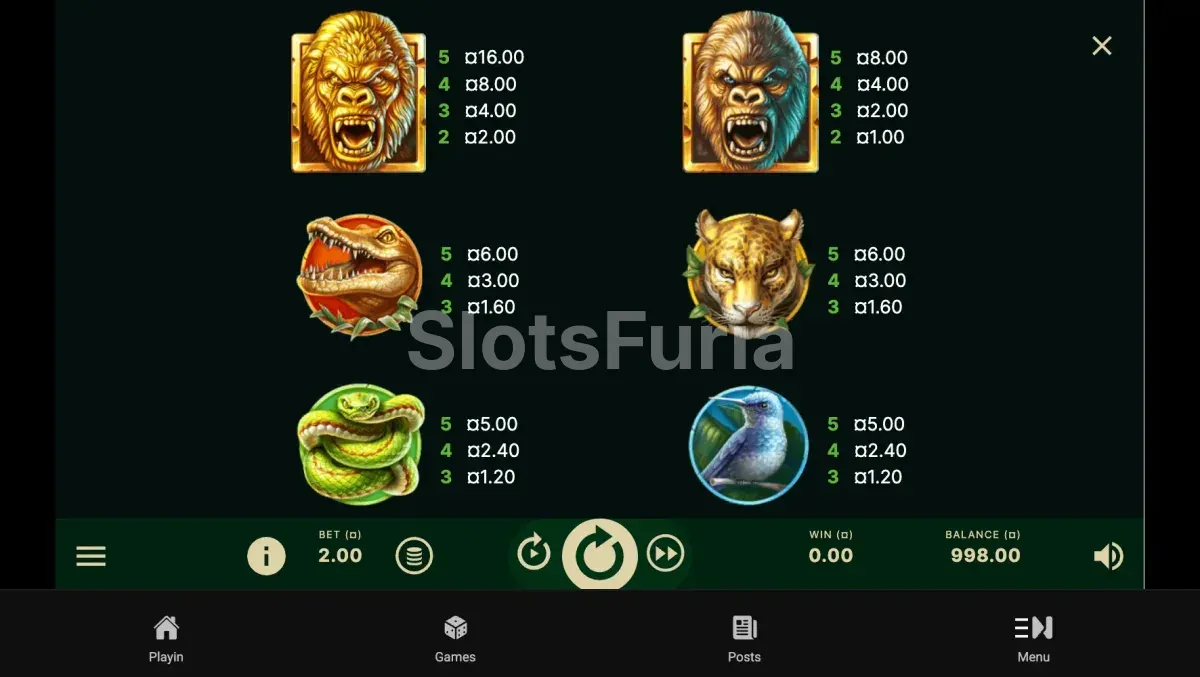 Tabla de pagos de Silverback Gold con todos los símbolos premium