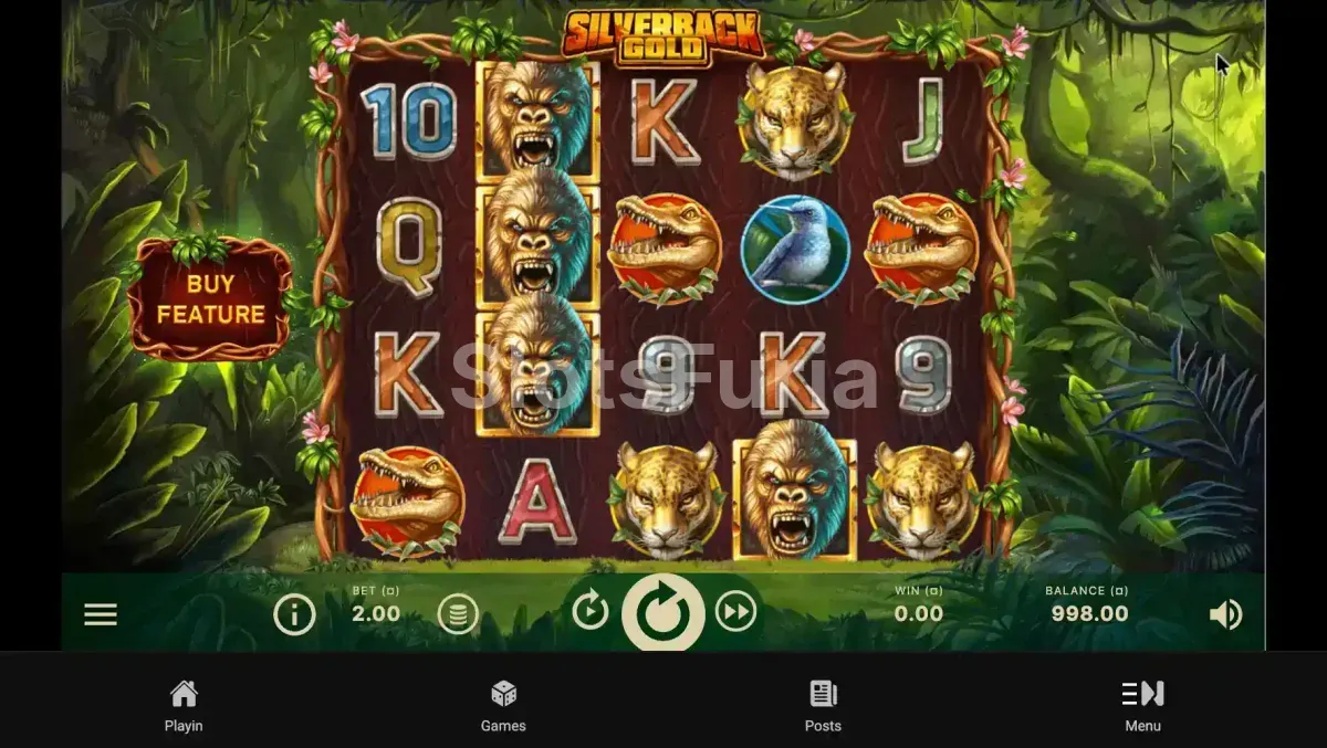 Pantalla principal del juego Silverback Gold con la jungla de fondo