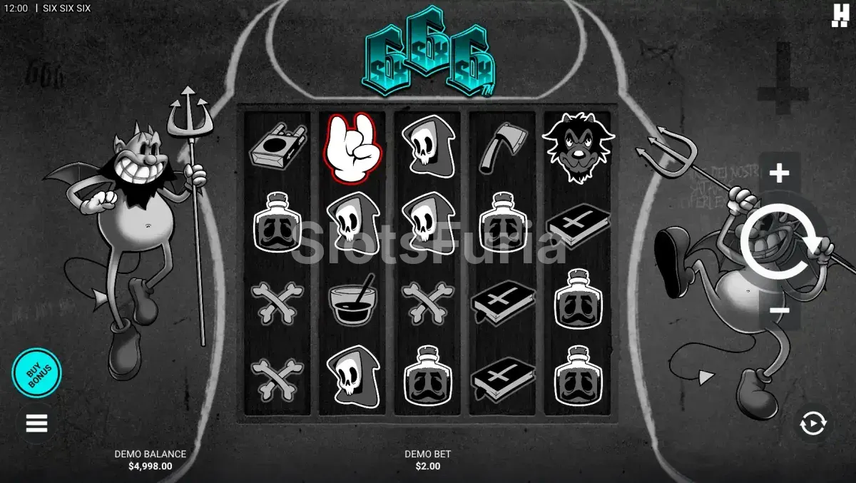 Pantalla principal del juego SixSixSix con sus cinco rodillos