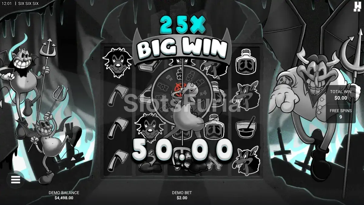 Pantalla de gran victoria en la tragamonedas SixSixSix