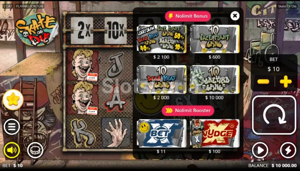 Pantalla de compra de bonus en Skate or Die