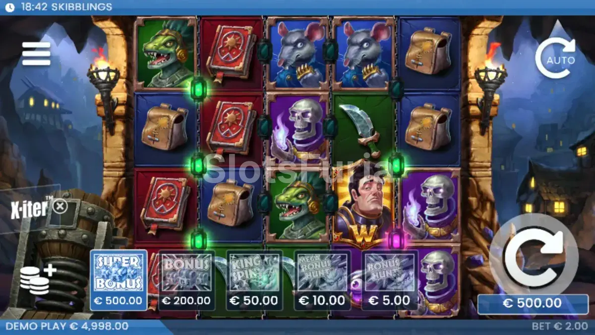 Menú de compra de bonos X-iter en la tragamonedas Skibblings