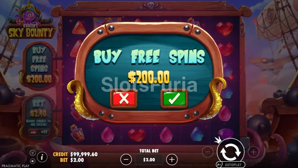 Pantalla de compra de bono de Sky Bounty