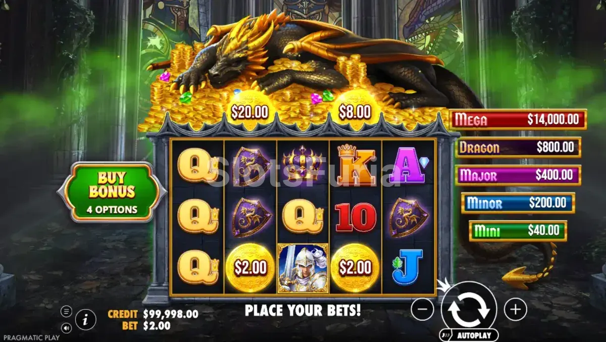 Juego base de Sleeping Dragon Ultra Dark en su grilla de 5 rodillos y 3 filas