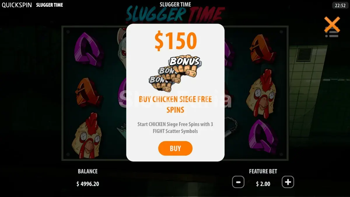 Pantalla de compra de bonus de Slugger Time con las cuatro opciones de combate
