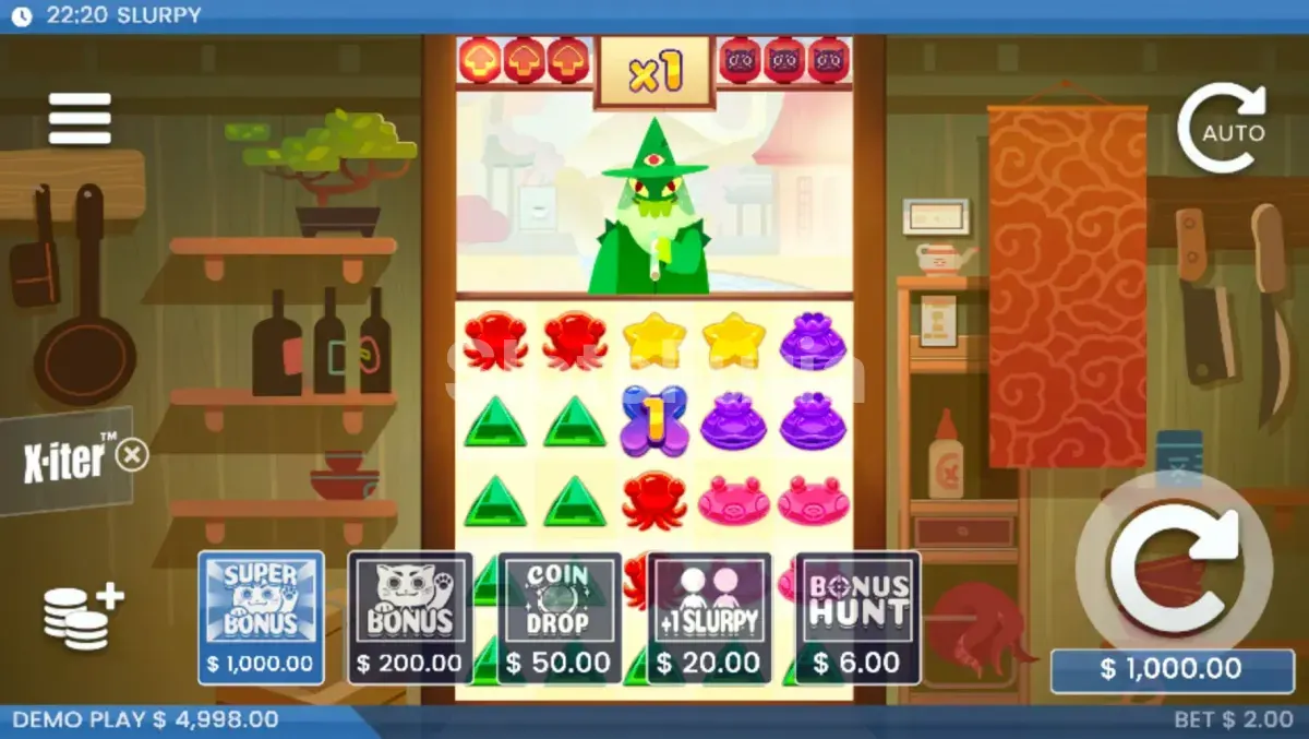 Menú de compra de bonus en la slot Slurpy