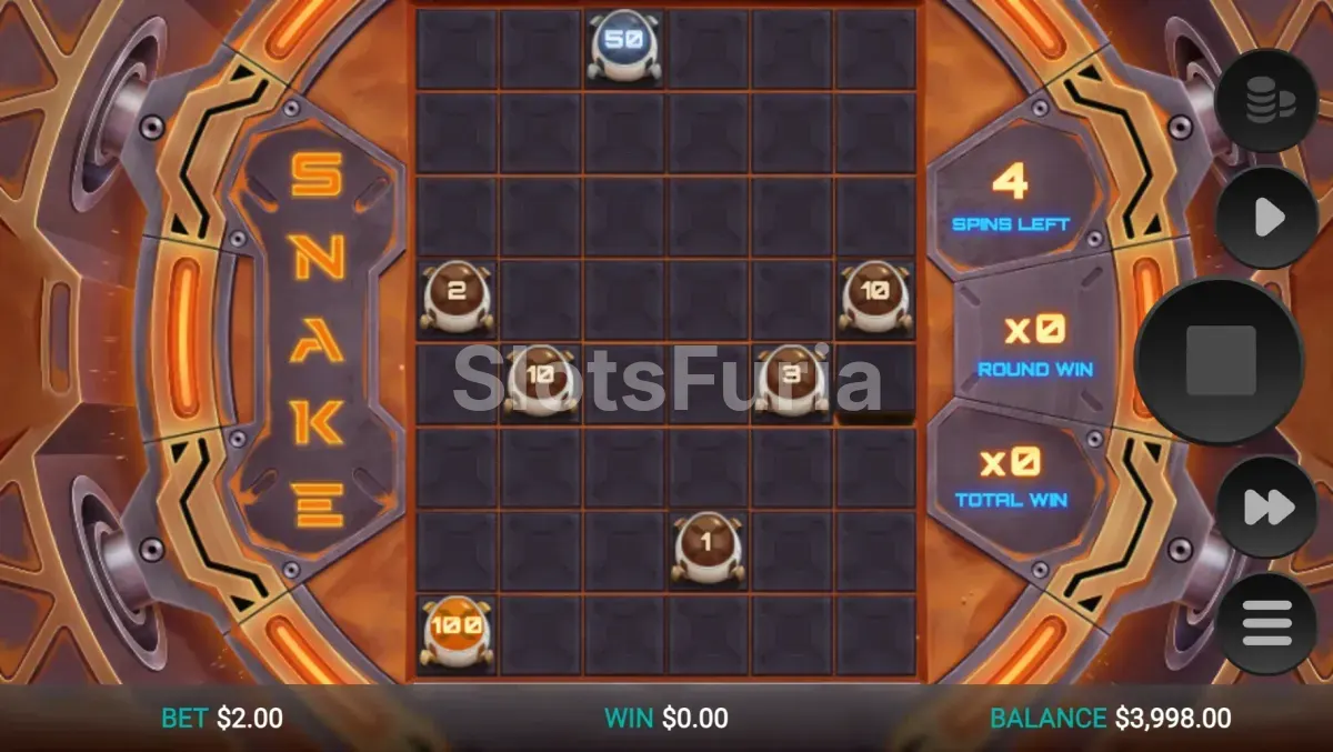 Pantalla de tiradas gratis en Snake Arena 2 con multiplicadores activos