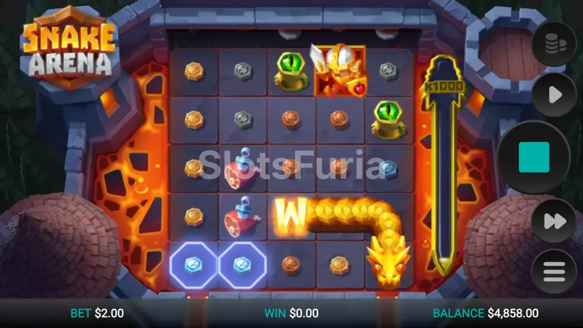 Ronda de giros gratis activa en Snake Arena con la serpiente en movimiento