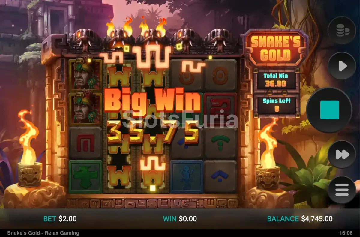 Pantalla de gran premio y victoria épica en Snake's Gold Dream Drop