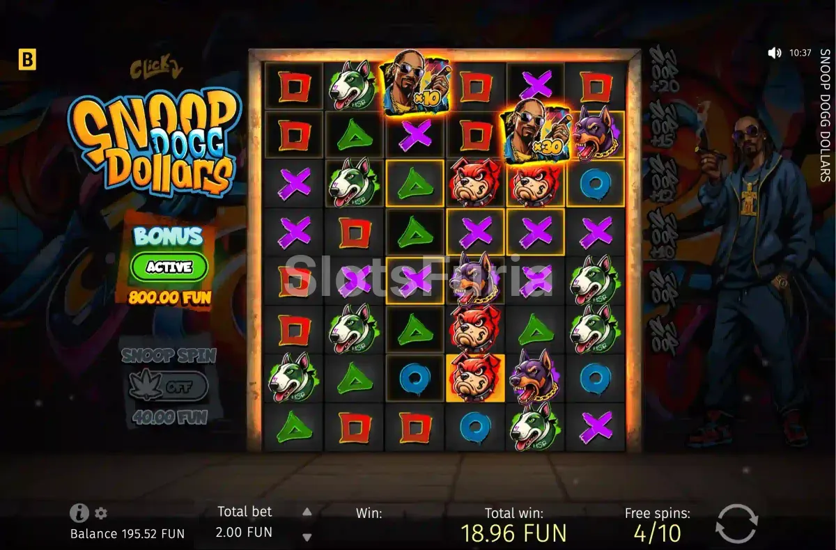 Ronda de giros gratuitos de Snoop Dogg Dollars con multiplicadores activos