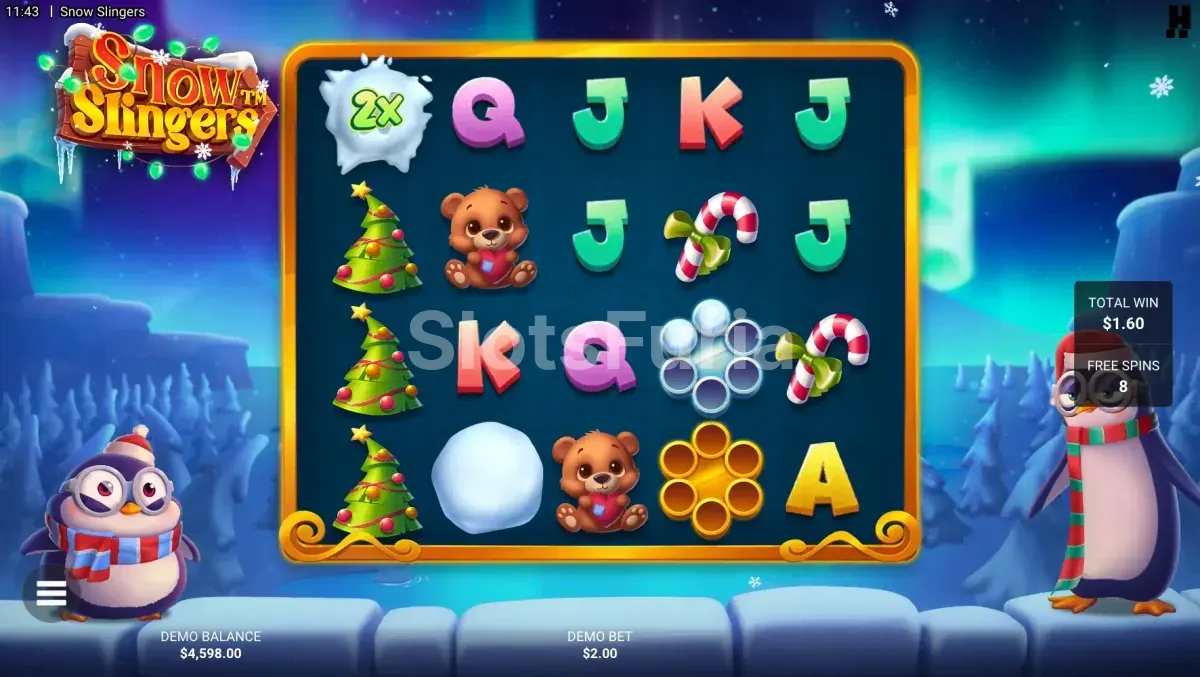Ronda de giros gratis del bonus Throw Snow! en Snow Slingers