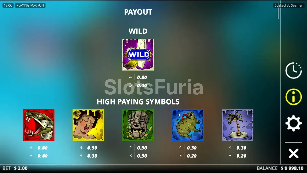 Tabla de pagos de Soaked by Seamen con símbolos y valores