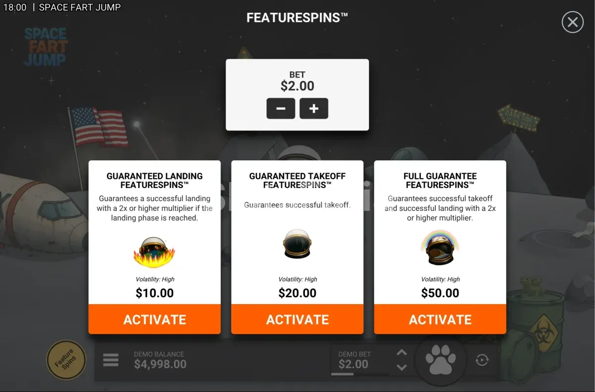 Pantalla de compra de bonos de Space Fart Jump