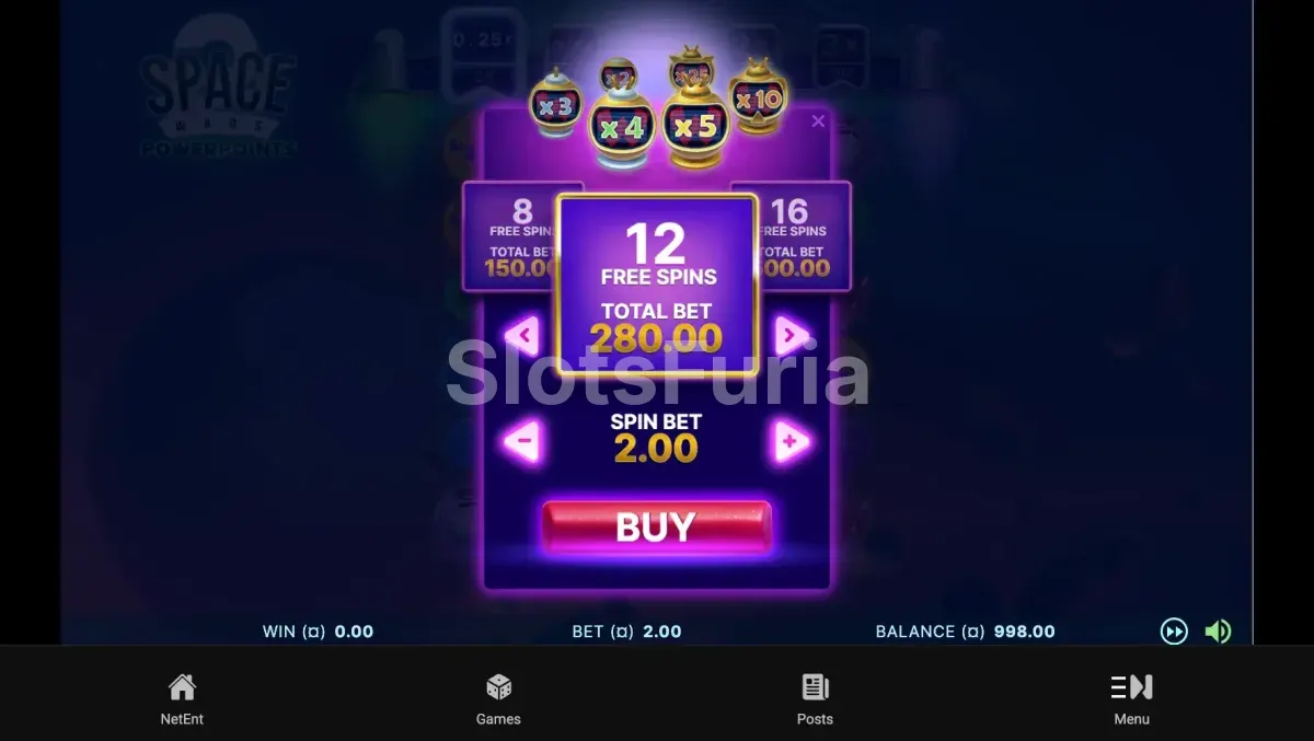 Pantalla de compra de bonus disponible en Space Wars 2 Powerpoints