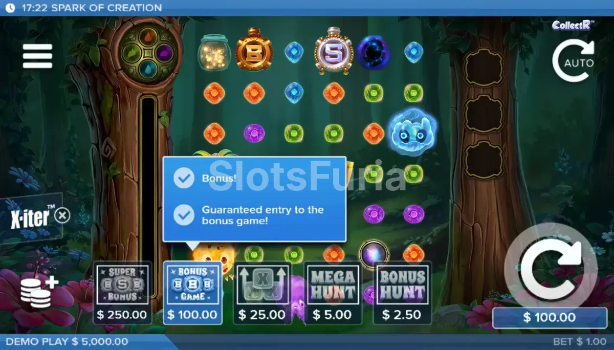 Pantalla de compra de bonus en Spark of Creation