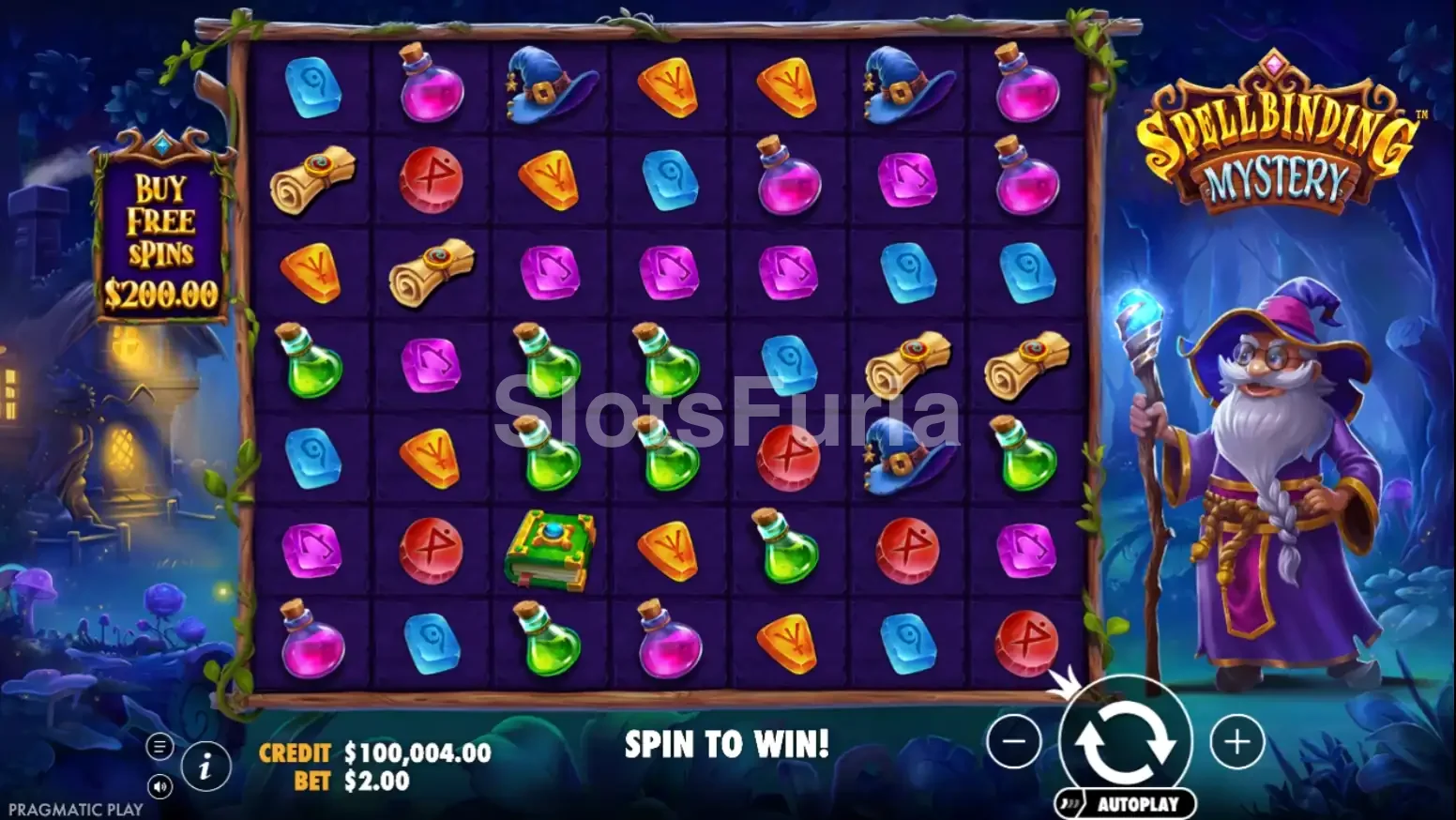 Pantalla principal del juego base en Spellbinding Mystery