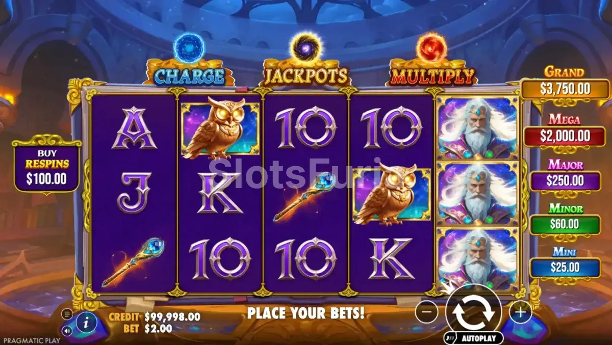 Pantalla principal del juego Spellmaster con los braseros mágicos encendidos