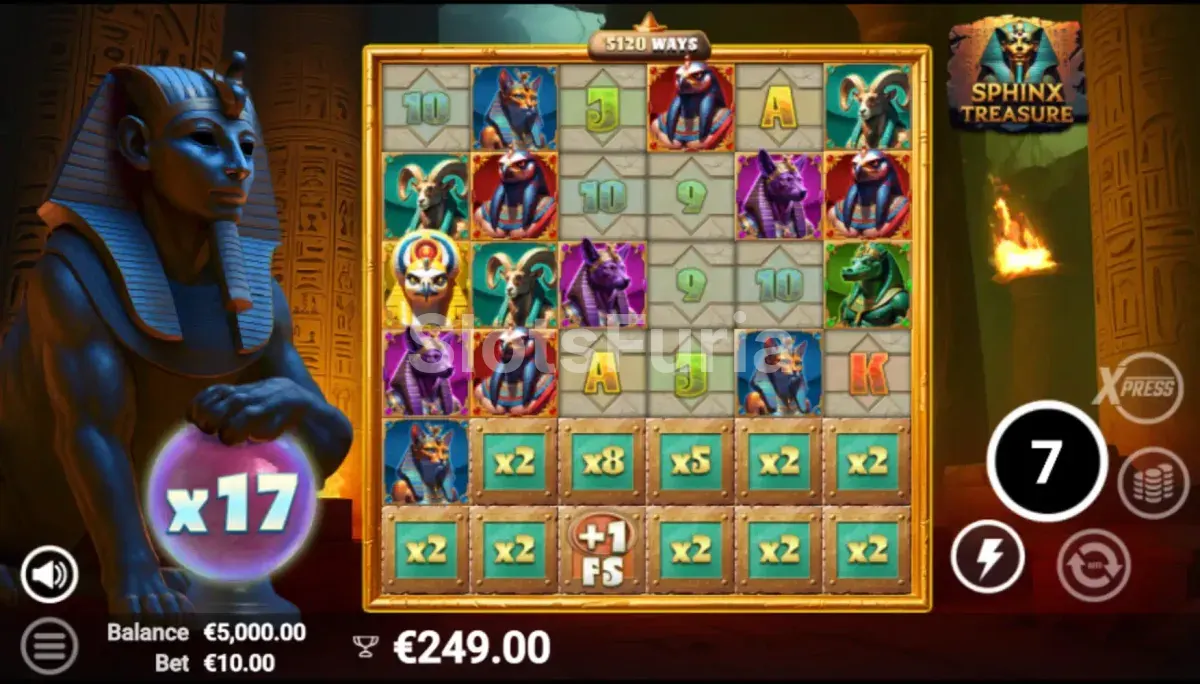 Ronda de giros gratuitos de Sphinx Treasure con multiplicadores activos