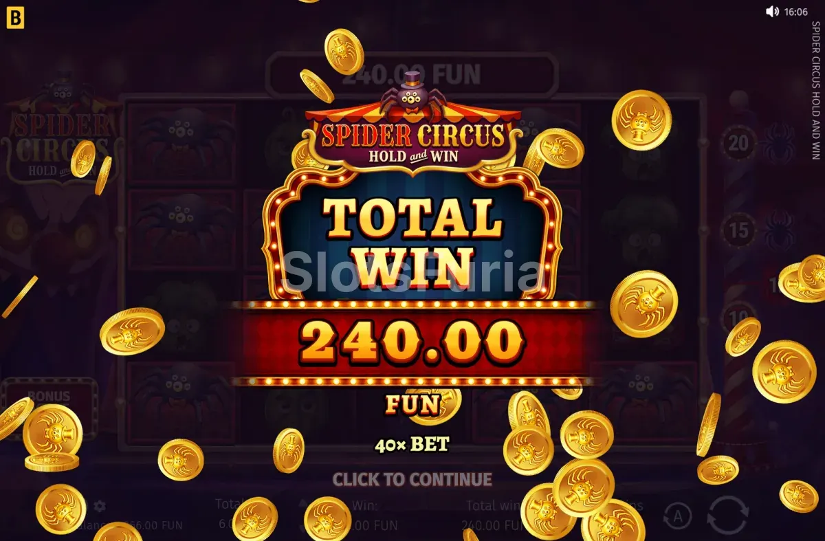 Gran premio en Spider Circus Hold and Win al final del bono