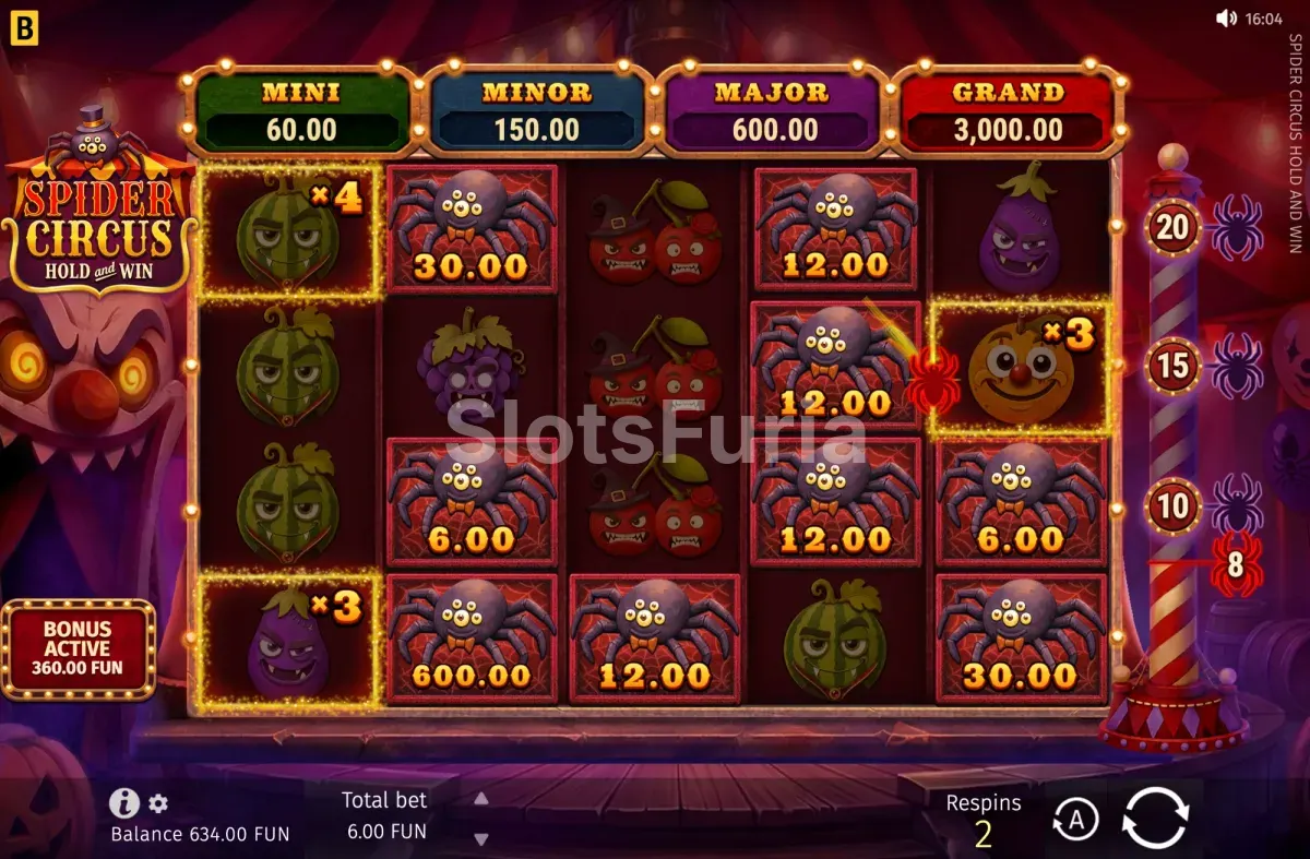 Ronda Hold and Win de Spider Circus Hold and Win con arañas fijas