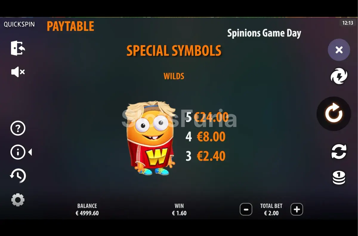 Tabla de pagos de Spinions Game Day y sus símbolos