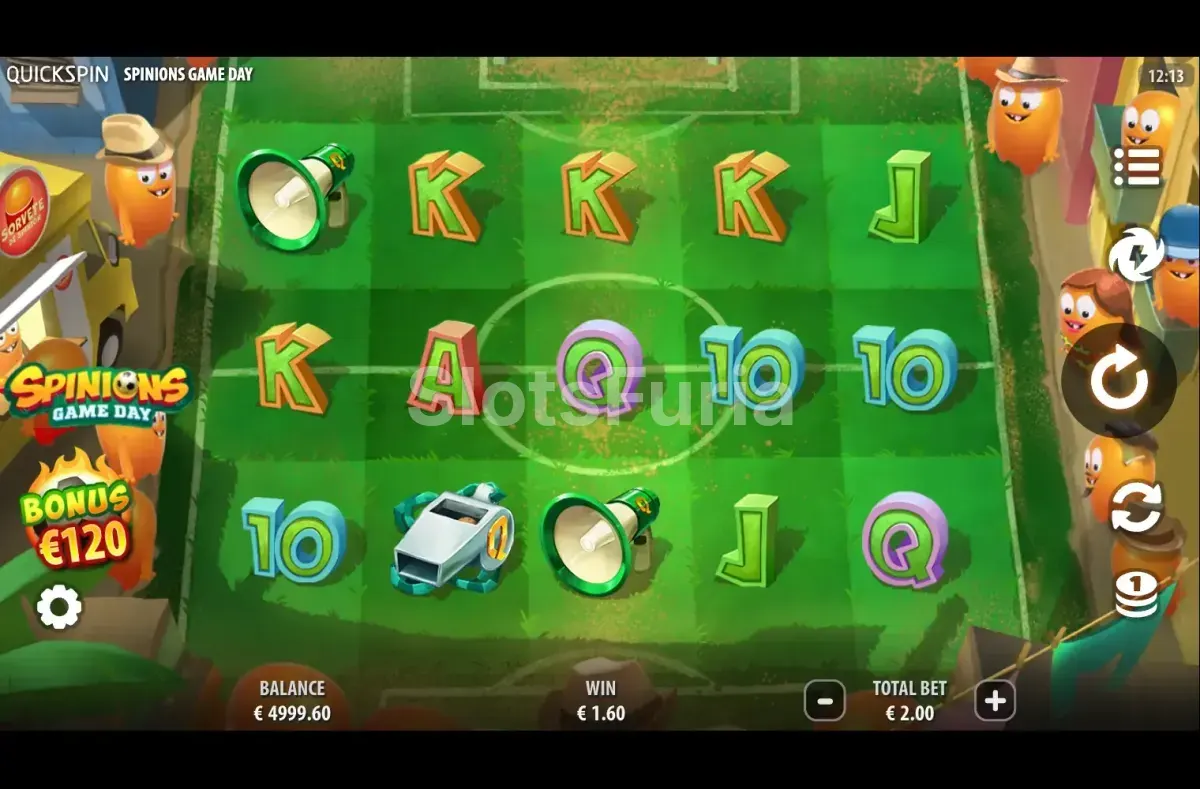 Pantalla principal de Spinions Game Day con el campo de fútbol