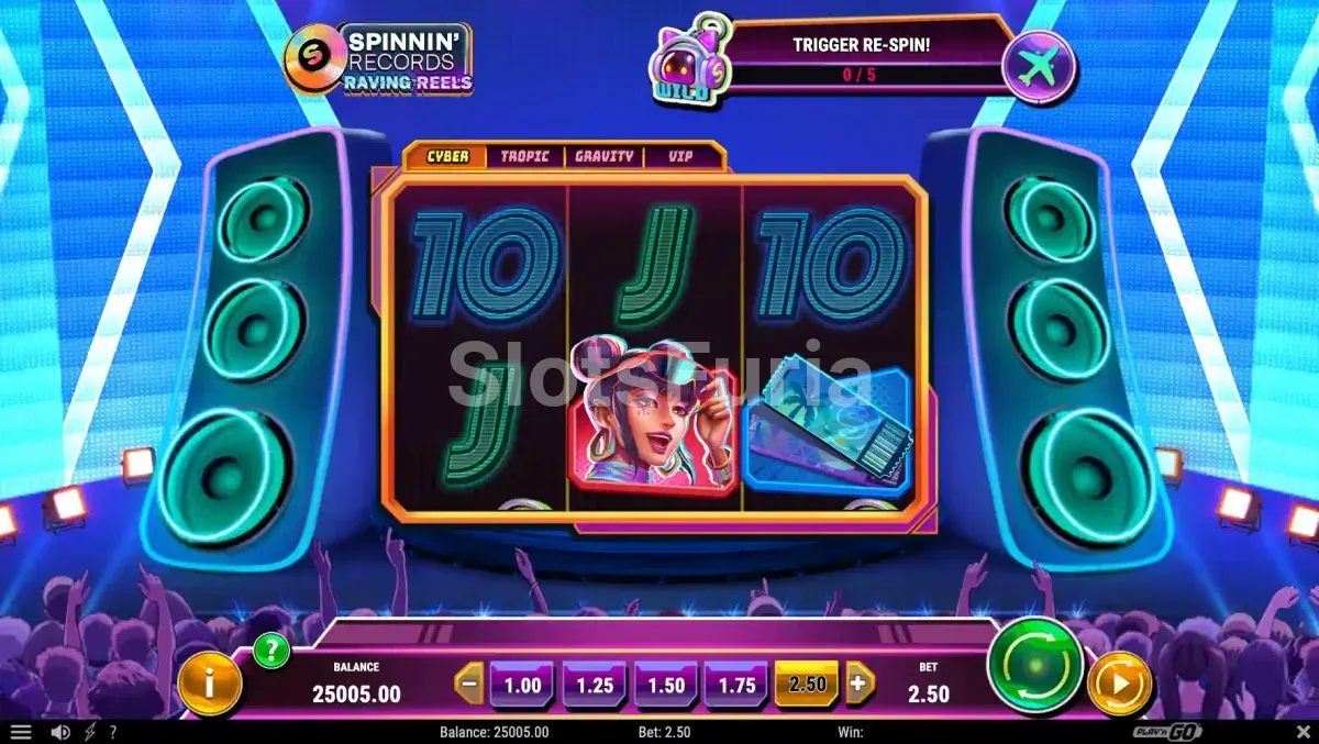 Pantalla principal de Spinnin' Records Raving Reels con cuadrícula inicial