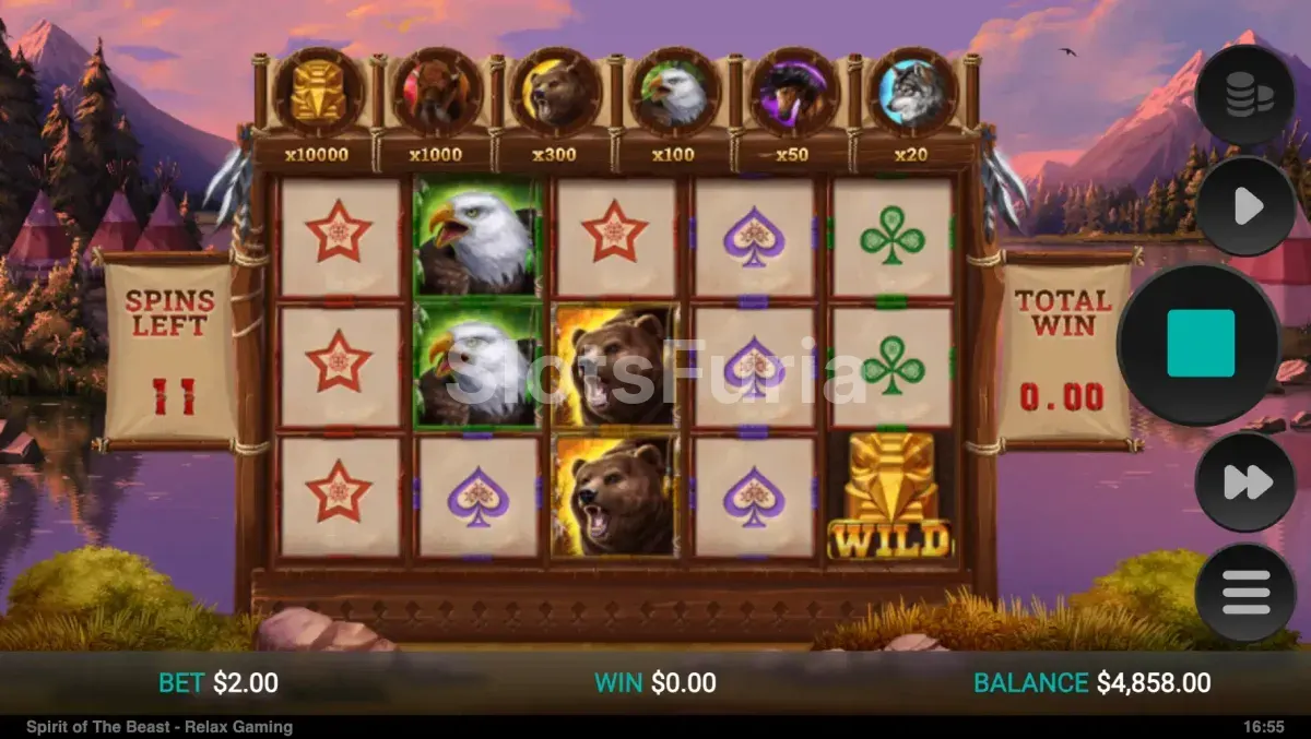 Ronda de giros gratis de Spirit of the Beast con los medidores de multiplicadores activos