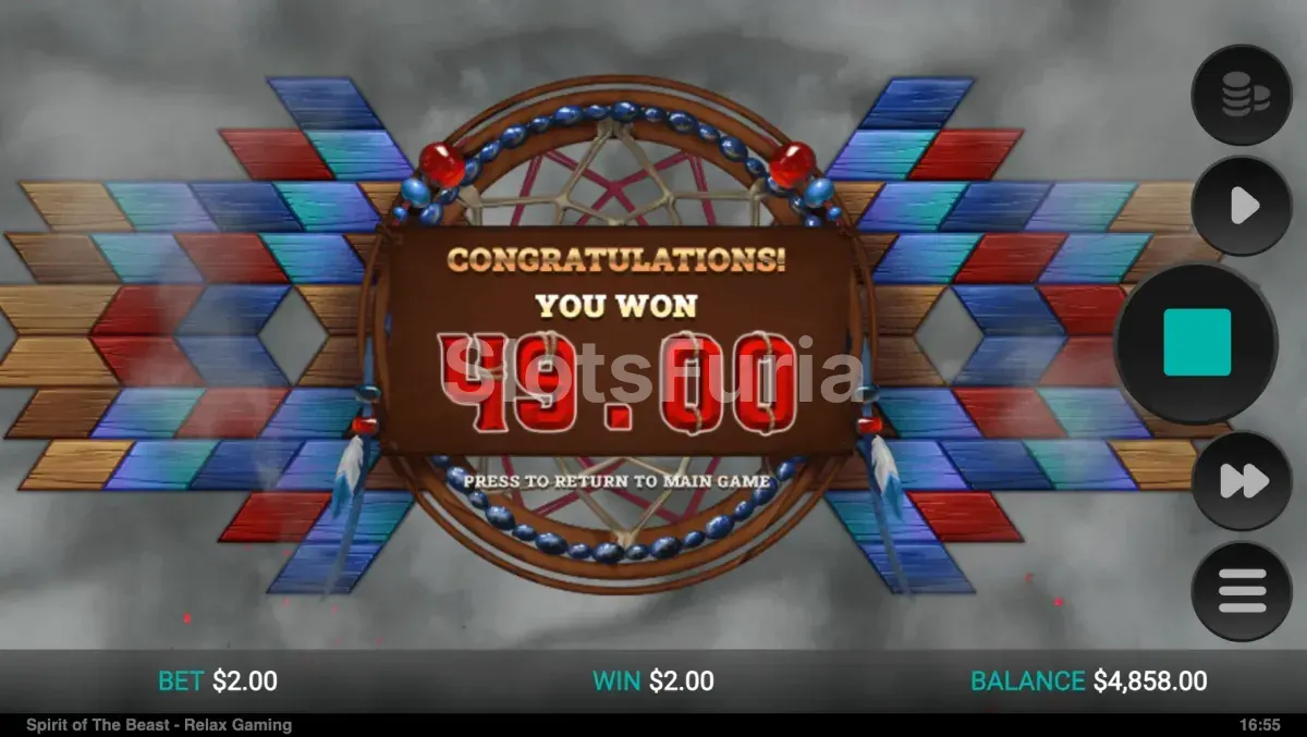 Gran victoria en Spirit of the Beast con el multiplicador máximo activado