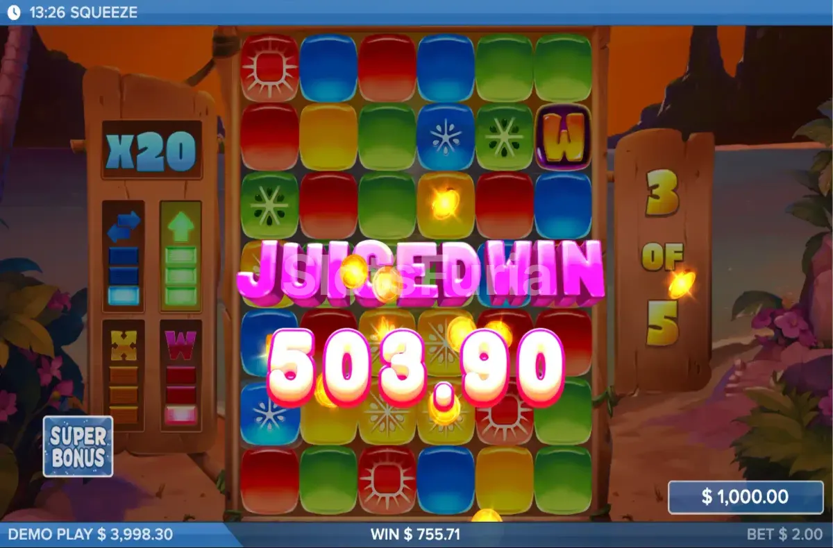 Gran victoria en Squeeze con el multiplicador disparado y los medidores llenos