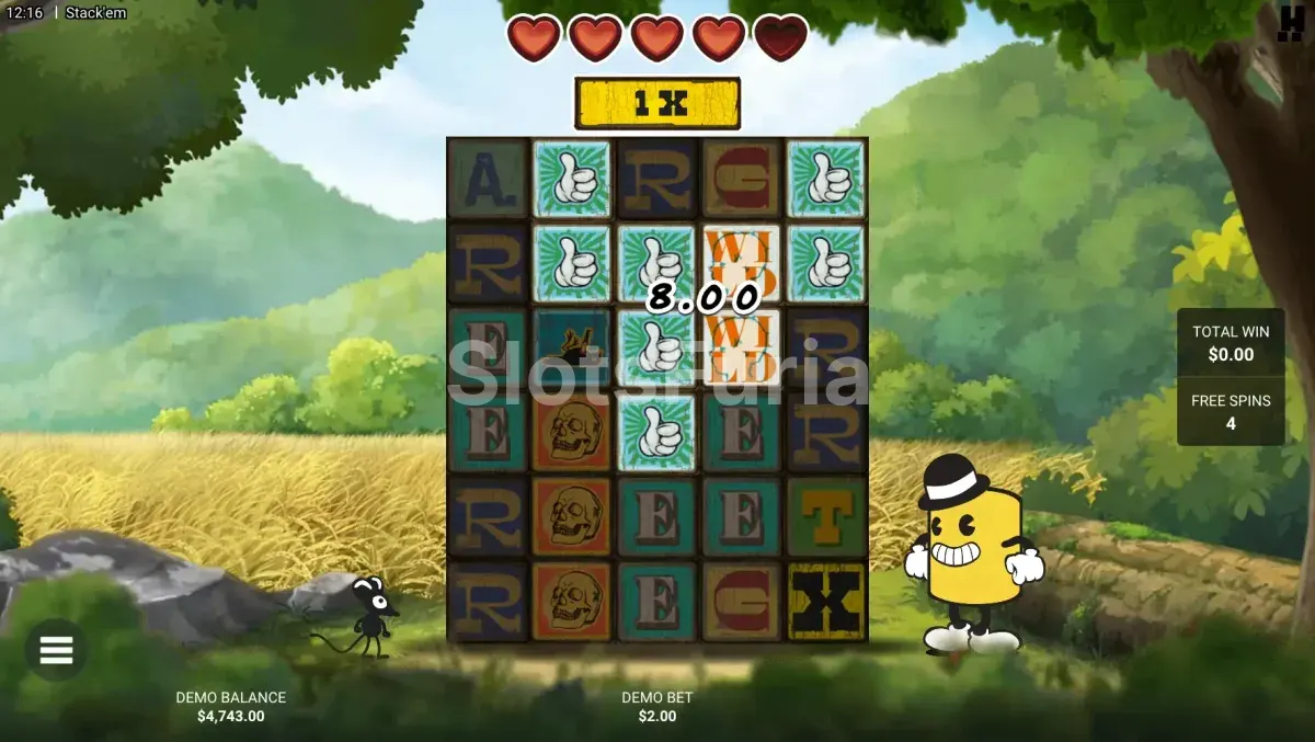 Ronda de tiradas gratuitas en Stack 'Em con el multiplicador acumulándose
