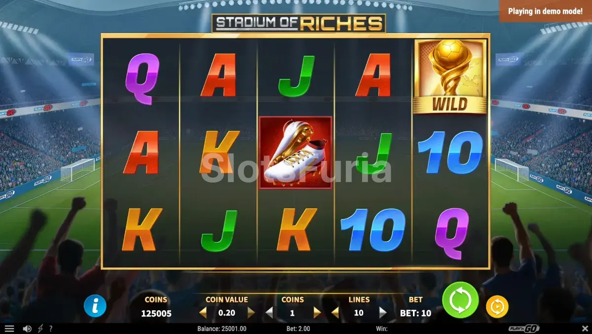 Pantalla principal de Stadium of Riches con el estadio de fondo