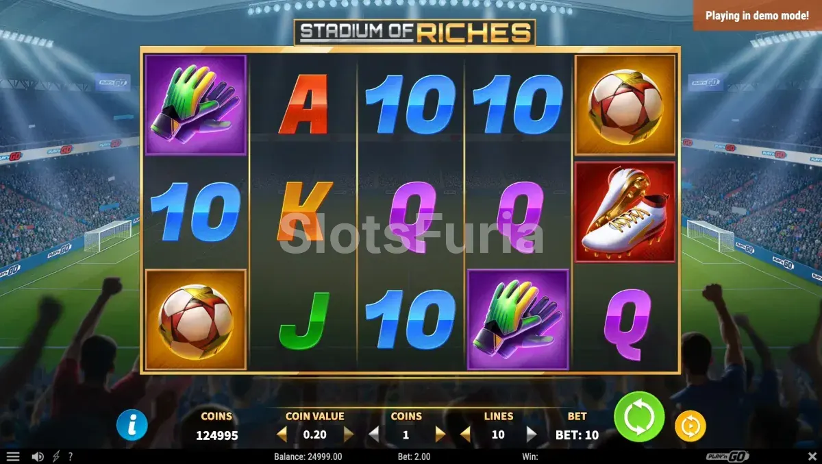 Segunda pantalla del juego base de Stadium of Riches durante una tirada