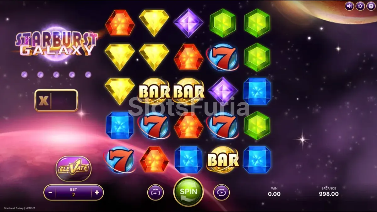 Pantalla principal de Starburst Galaxy con la cuadrícula de 5x5