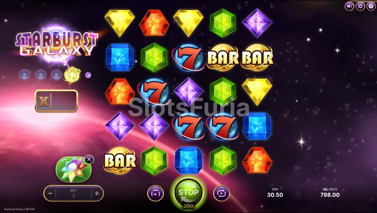 Activación del bonus Galaxy Star en Starburst Galaxy