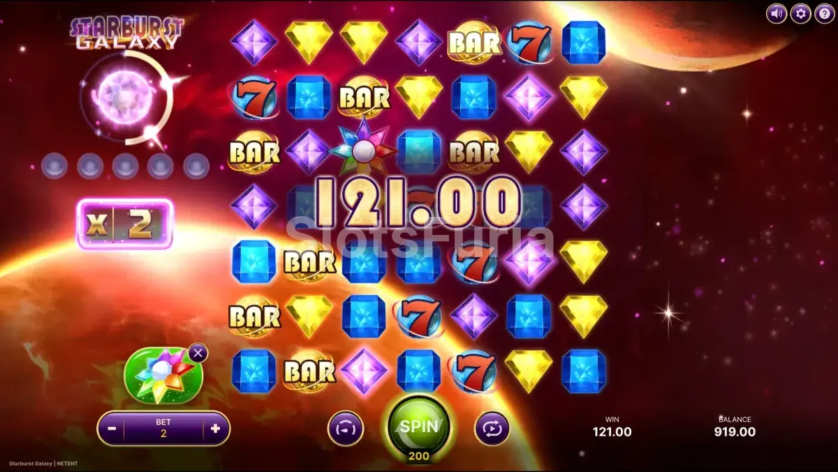 Gran victoria en Starburst Galaxy con multiplicadores activos