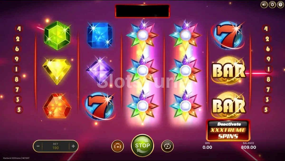 Secuencia de respins con wilds en Starburst XXXtreme