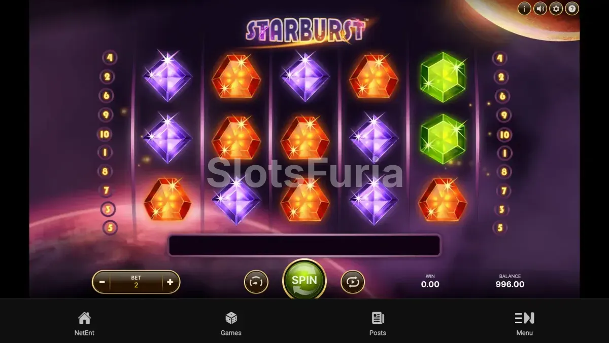 Starburst con la estrella wild expandida y fijada en un rodillo central