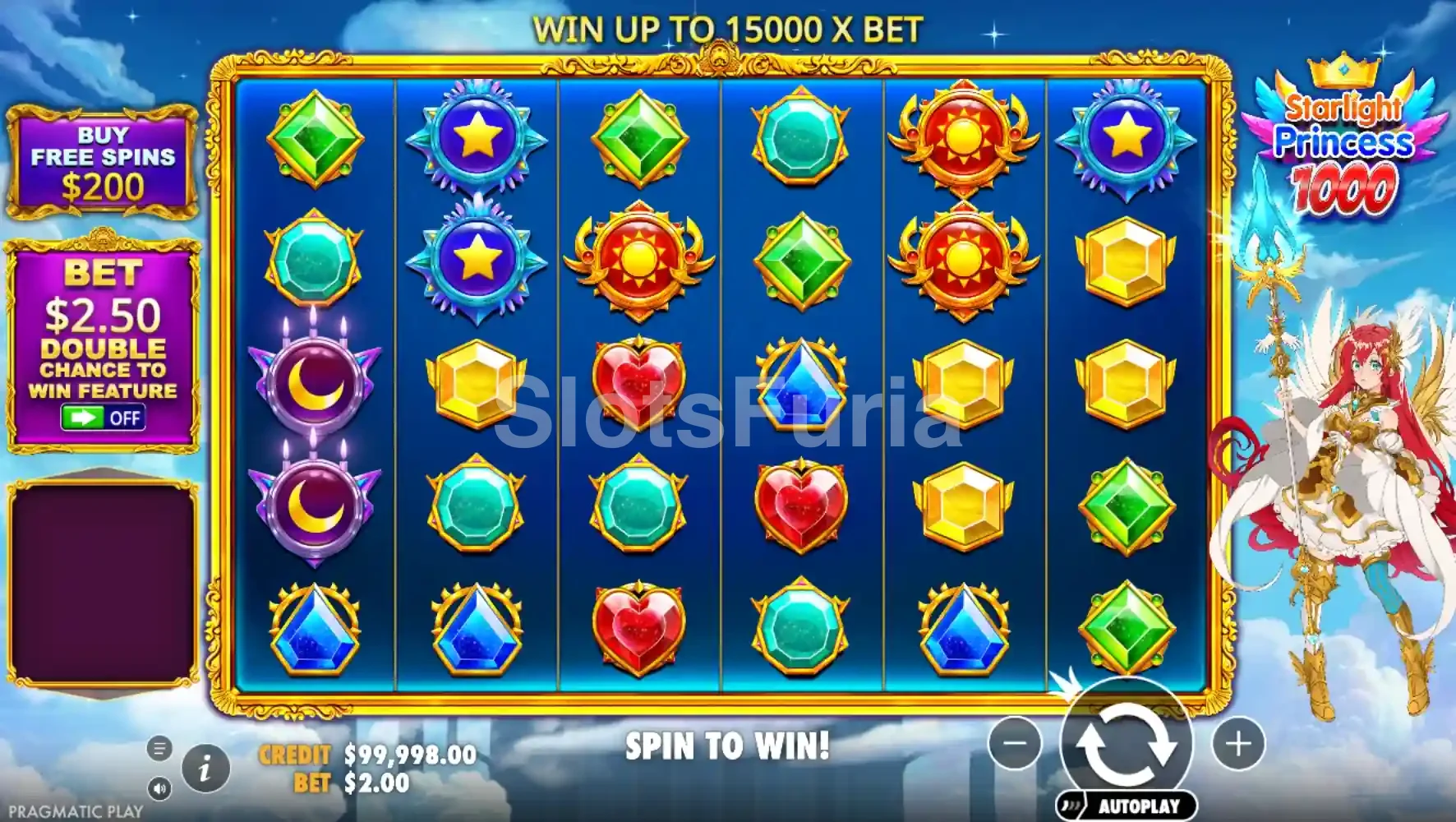 Pantalla principal del juego base en Starlight Princess 1000