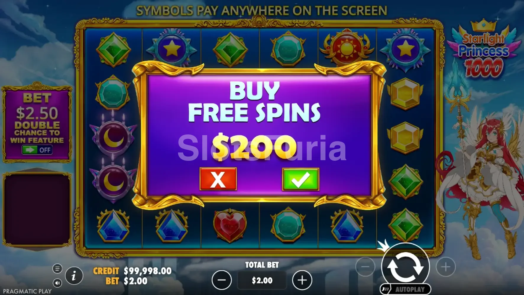 Función de compra de bonus en Starlight Princess 1000
