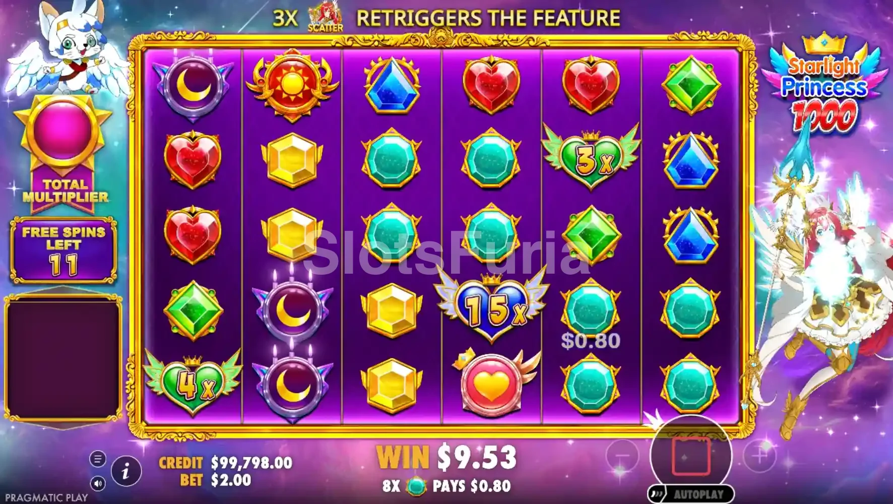 Modo de tiradas gratuitas activo en Starlight Princess 1000