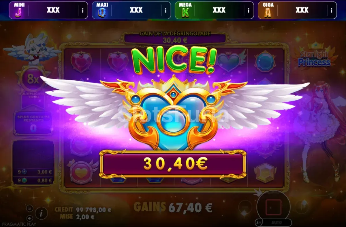 Pago destacado en Starlight Princess Oranje Jackpot con el total de la ronda en pantalla