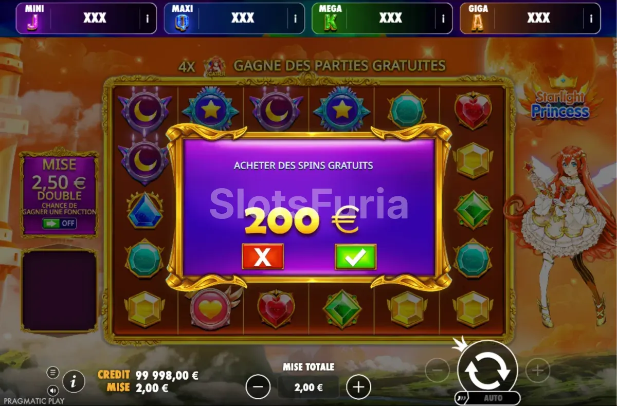 Pantalla de compra de bono de Starlight Princess Oranje Jackpot
